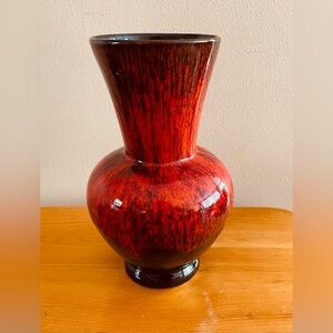 "Vintage MCM Canuck Pottery 10” Evangeline Ware Red Drip Glaze Vase"